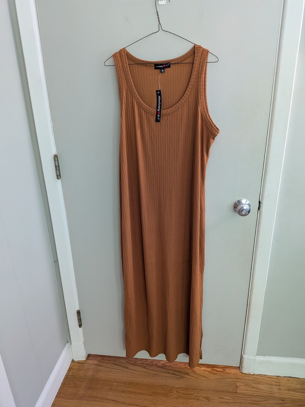 NWT Absolutely Love It! Ribbed Knit Maxi Tank Dress Brown Plus Size 3X Summer